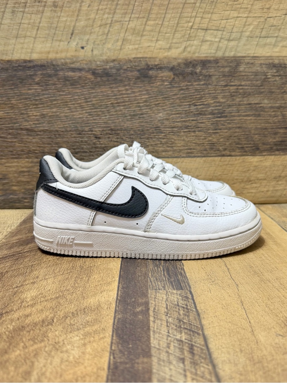 Nike Air Force 1 Low Kids Size 12C Triple White Black Athletic Leather Sneakers